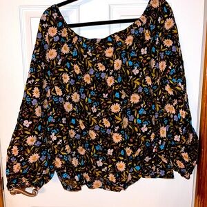 A.N.A Floral Patterned Scoop Neck 100% Cotton Top Plus Size 2x